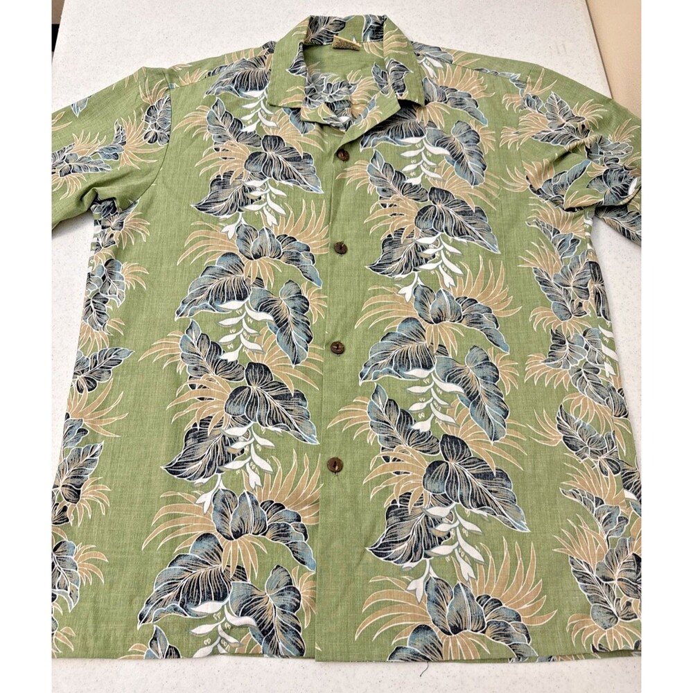 Royal Creations Mens Hawaiian Shirt Large Casual Button Up Green Made In USA